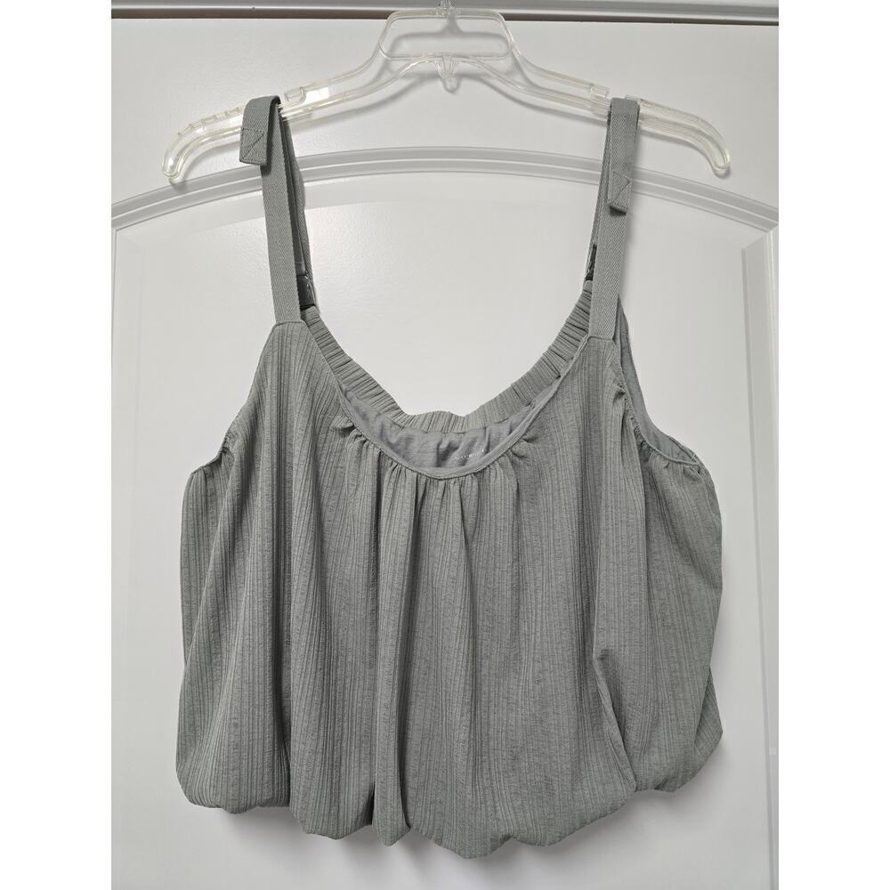 Anthropologie Sheer Ribbed Buckle Bubble Tank Green Size Medium Large NWT Crop - Picture 7 of 13